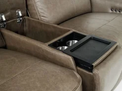 Mayflower 6 Piece 2 Power Sectional W/ 2 Power Armless Recliner & Audio Console In Seville Umber Leather