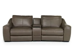 Mayflower 2 Power Audio Console Loveseat In Seville Umber Leather