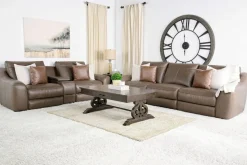 Mayflower 2 Power Audio Console Loveseat In Seville Umber Leather