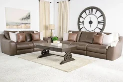Mayflower 2 Power Sofa & Loveseat In Seville Umber Leather