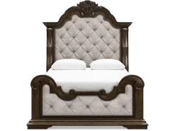Maylee Upholstered Panel Bed In Dark Brown, Queen