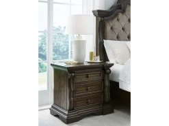 Maylee Upholstered Panel Bed, Dresser, Mirror & Nightstand In Dark Brown, Queen