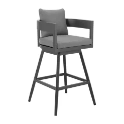 Menorca Outdoor Counter Height Swivel Stool In Dark Gray