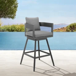 Menorca Outdoor Counter Height Swivel Stool In Dark Gray