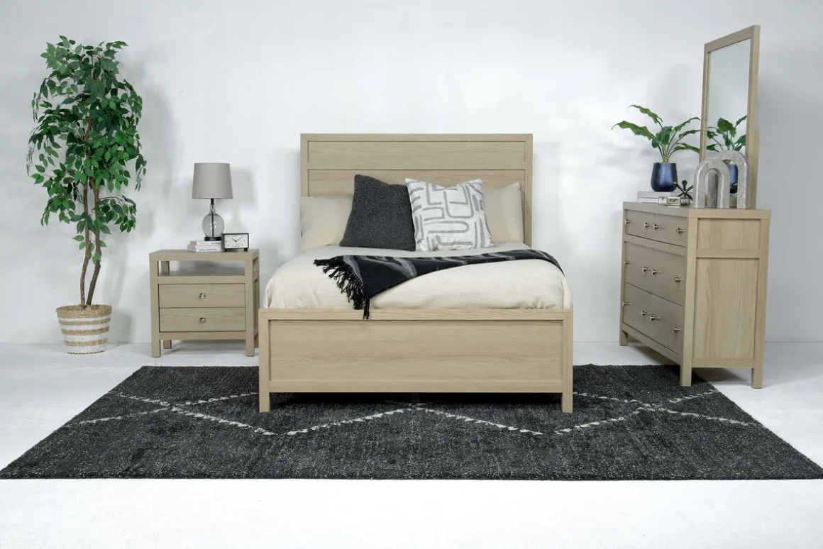 Merrifield Panel Bed, Dresser, Mirror & Nightstand In Pecan Sandy, Twin