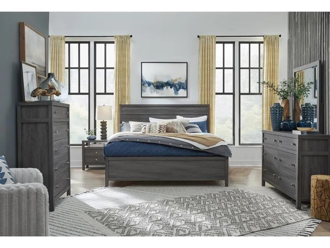 Merrifield Panel Bed, Dresser, Mirror & Nightstand In Pecan Sandy, Twin