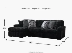 Midnight Madness Sofa Chaise Sectional In Onyx, Left Facing