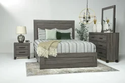 Naialyn Panel Bed, Dresser, Mirror & Nightstand In Gray, Full