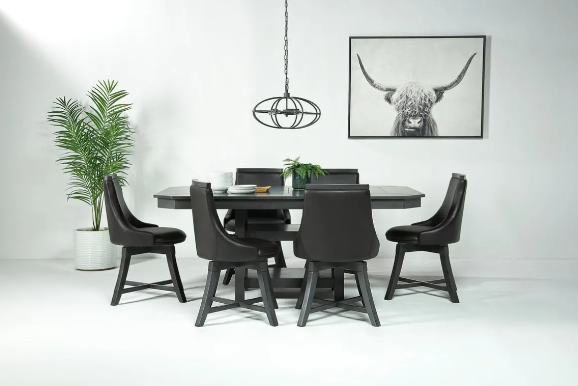 New Haven Adjustable Extendable Dining Table & 6 Chairs In Gray