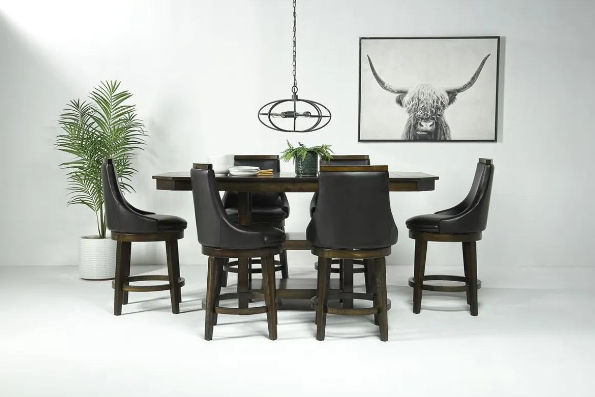 New Haven Counter Height Adjustable Extendable Dining Table & 6 Stools In Brown