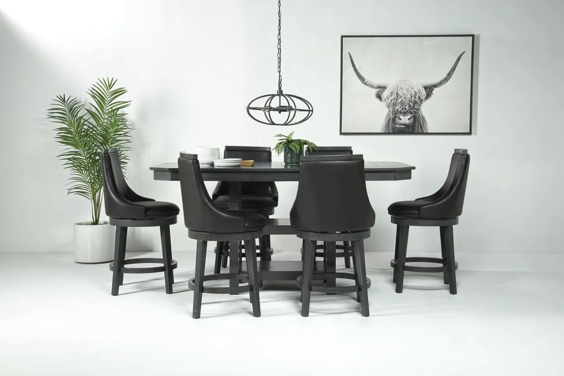 New Haven Counter Height Adjustable Extendable Dining Table & 6 Stools In Brown