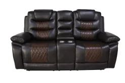 Nikko Reclining Console Loveseat In Brown