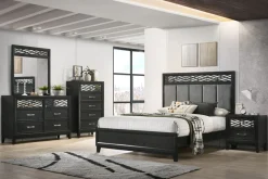 Obsidian Panel Bed, Dresser, Mirror & Nightstand In Black, Queen