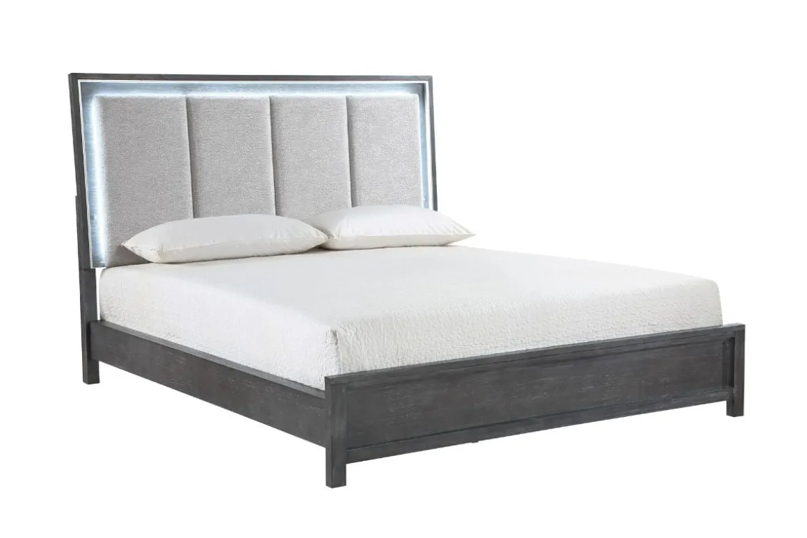 Odessa Panel Bed, Dresser, Mirror & Nightstand In Charcoal, Queen