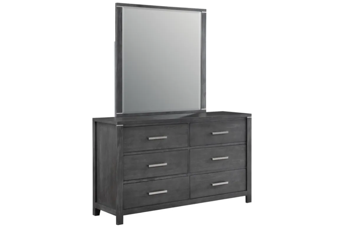 Odessa Panel Bed, Dresser, Mirror & Nightstand In Charcoal, Queen