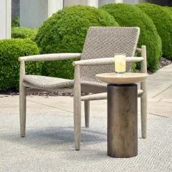 Olso Outdoor Round Accent Table In Brass