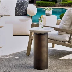 Olso Outdoor Round Accent Table In Brass