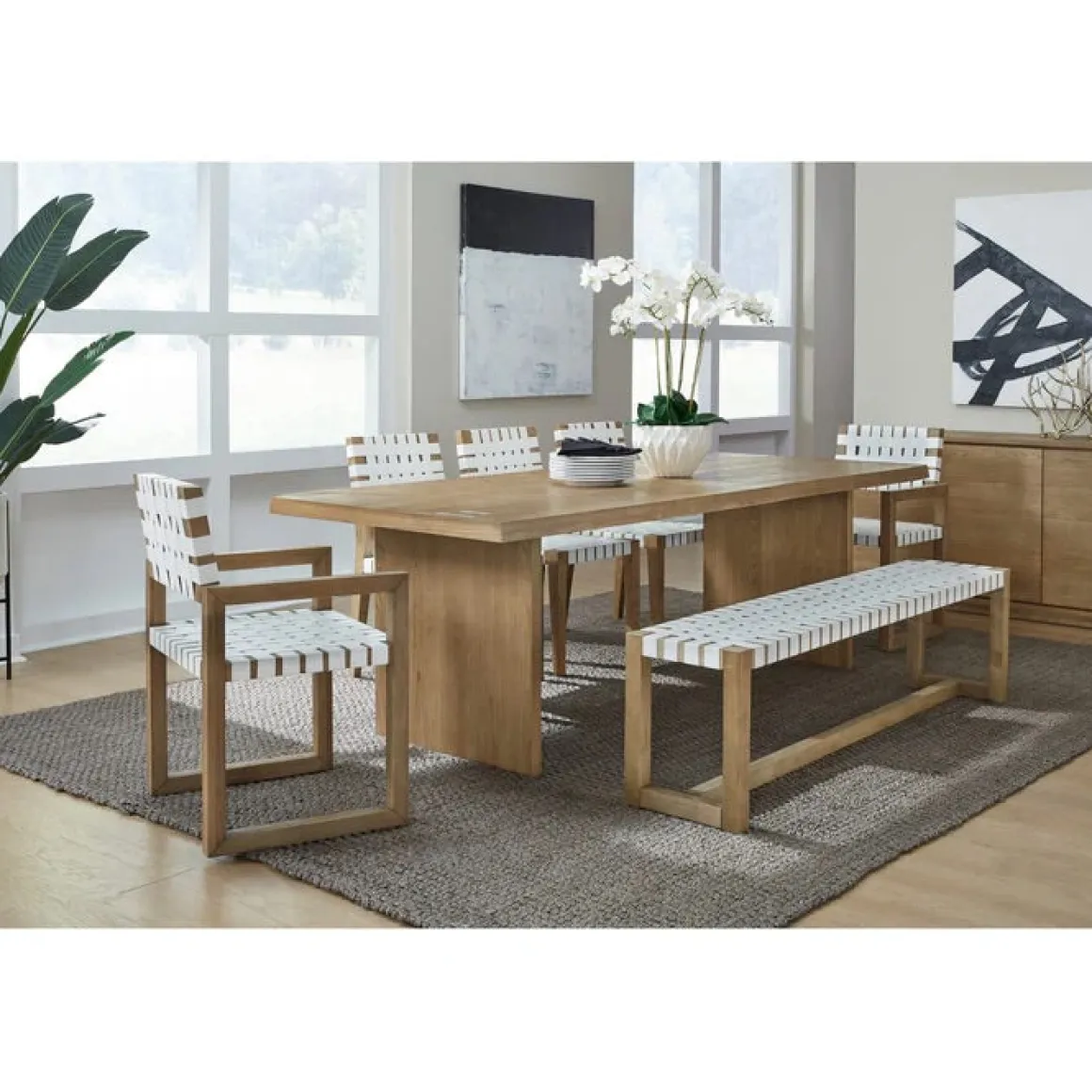 One Side Chair In Bisque, Woven Leather, Set Of 2