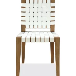 One Side Chair In Bisque, Woven Leather, Set Of 2