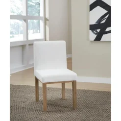 One Side Chair In Bisque, Woven Leather, Set Of 2