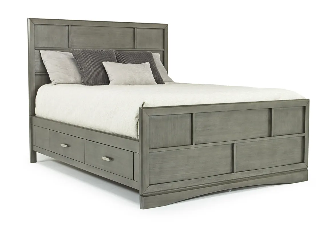 Ontario Panel Bed W/ Storage In Gray, Eastern King