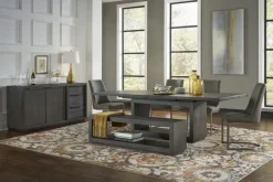 Oxford Dining Table & 4 Chairs & Bench In Basalt Gray