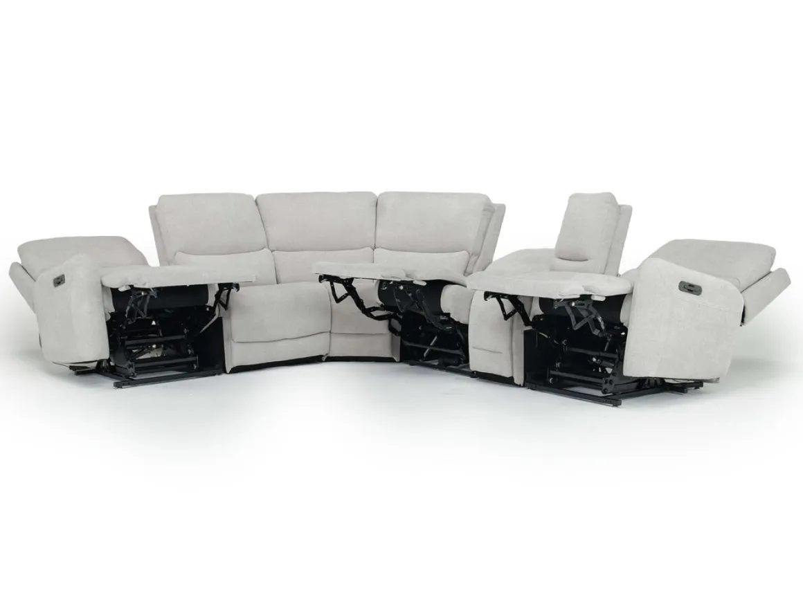 Palencia 6 Piece 3 Power Sectional W/ 3 Power Armless Recliner In Trento Dove