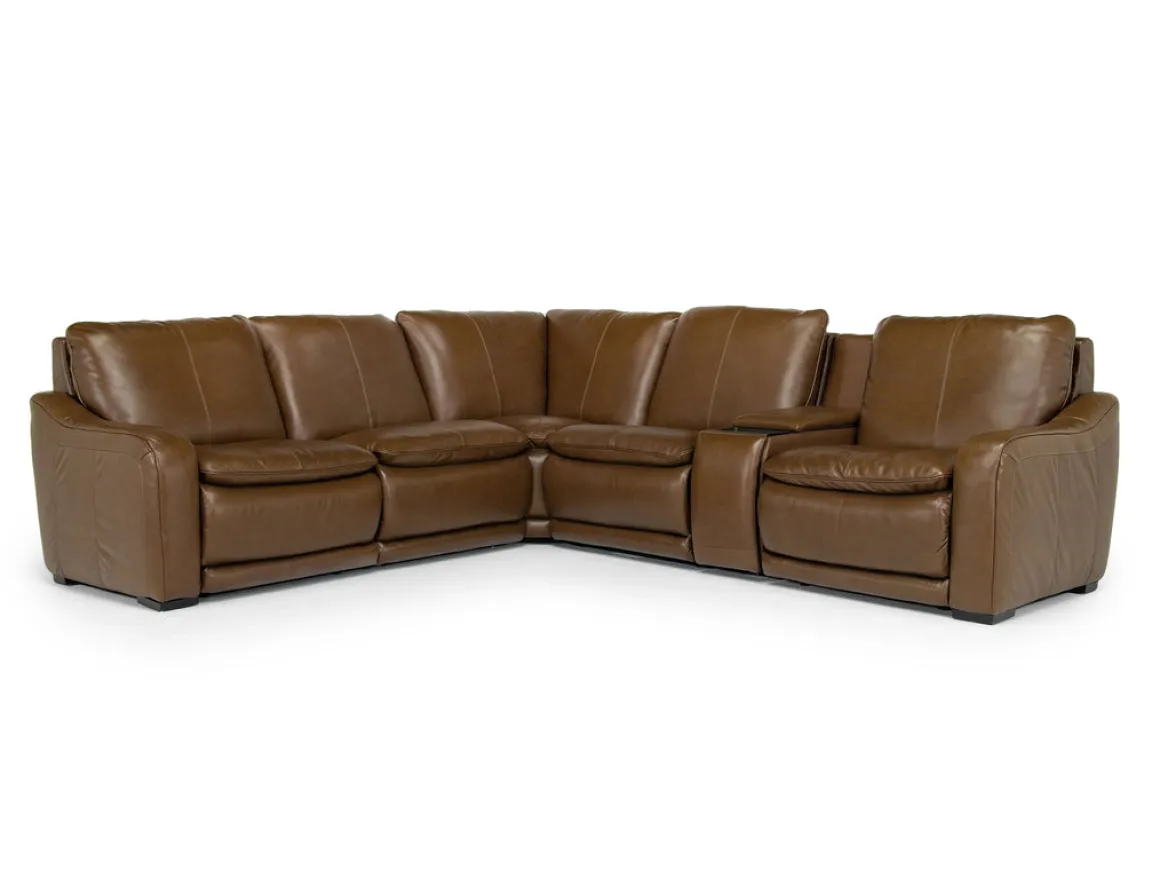 Paradise 6 Piece 2 Power Sectional In Chestnut Leather