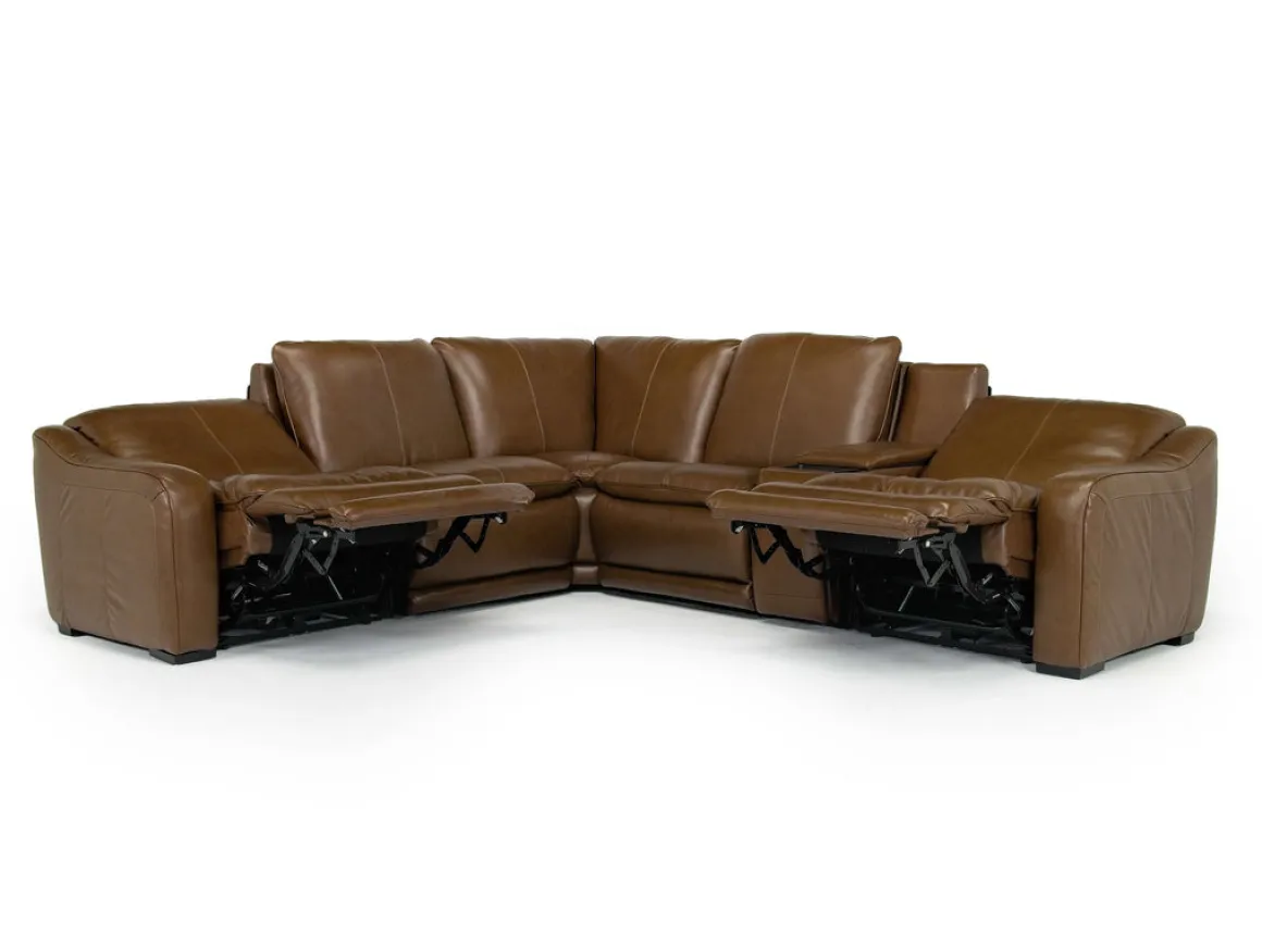 Paradise 6 Piece 2 Power Sectional In Chestnut Leather