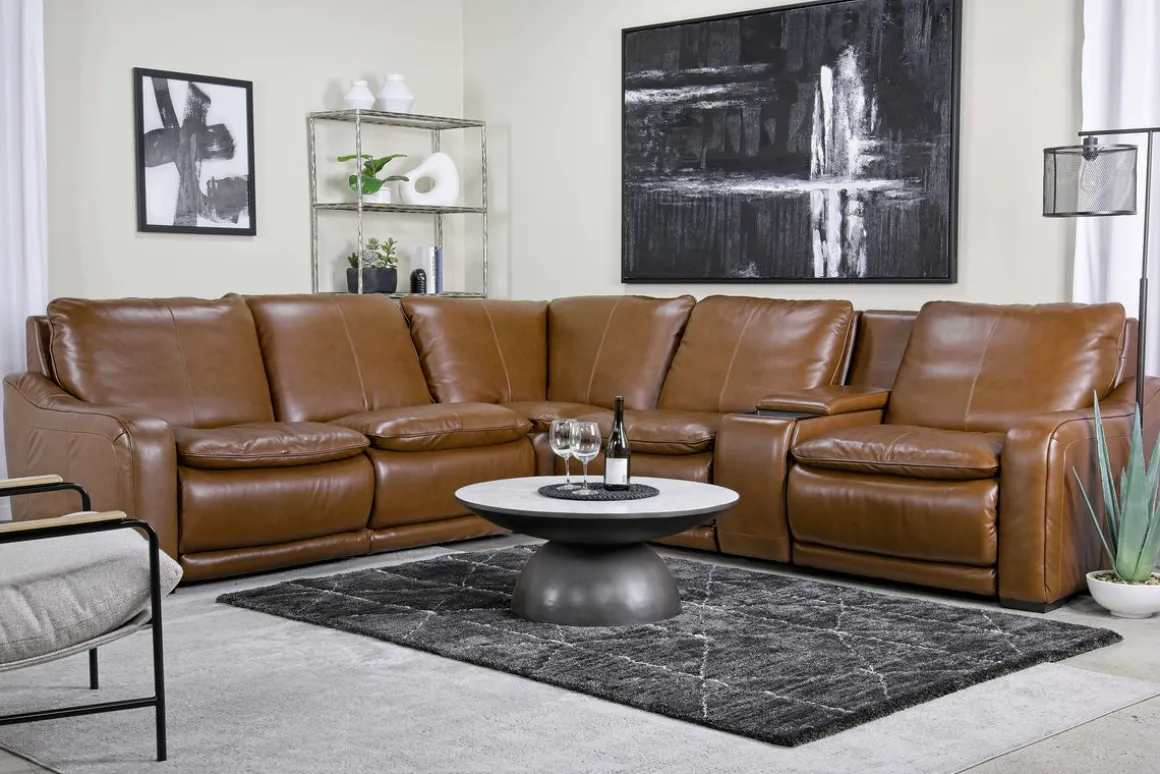 Paradise 6 Piece 2 Power Sectional In Chestnut Leather