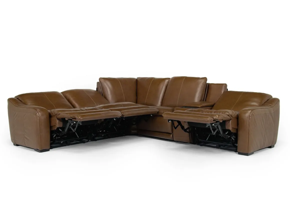 Paradise 6 Piece 2 Power Sectional W/ 2 Power Armless Recliner In Chestnut Leather