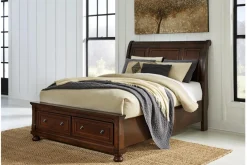Porter Sleigh Bed W/ Storage In Rustic Brown, Queen