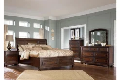 Porter Storage Bed, Dresser, Mirror, Nightstand In Rustic Brown, Queen