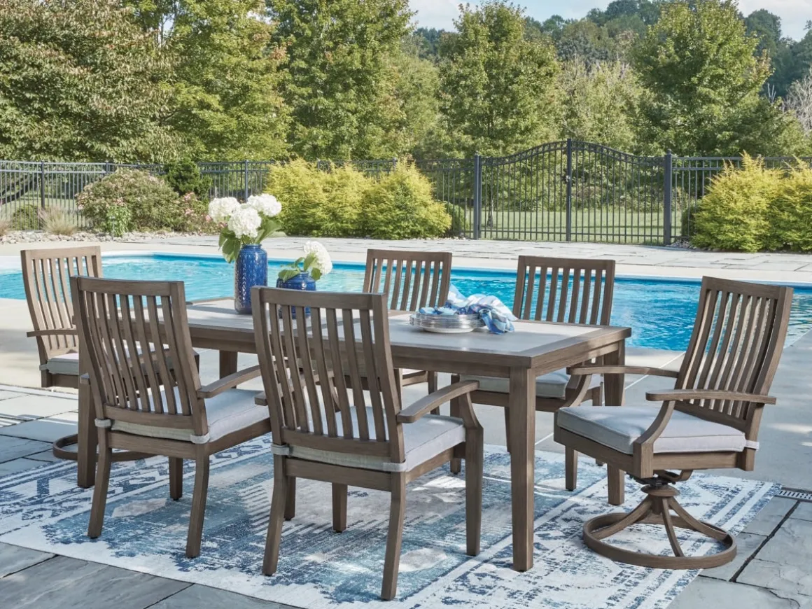 Rainier Outdoor Dining Table & 6 Chairs In Brown/Beige