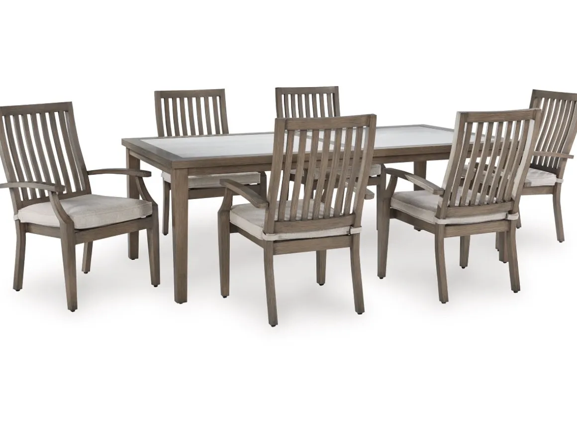 Rainier Outdoor Dining Table & 6 Chairs In Brown/Beige