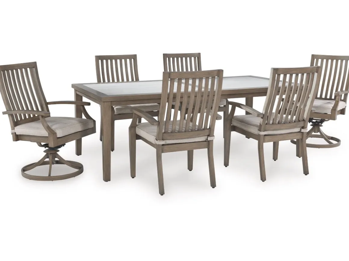 Rainier Outdoor Dining Table & 6 Chairs In Brown/Beige