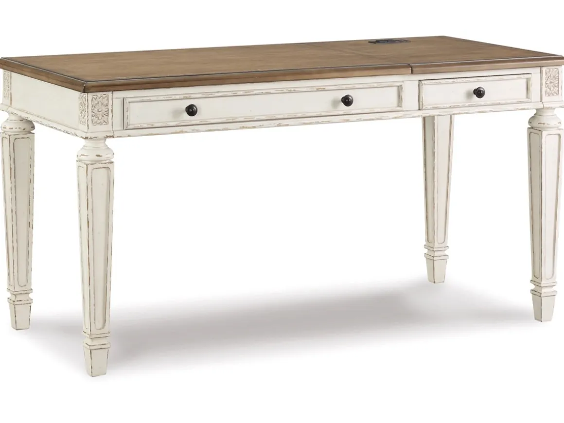 Realyn Office Desk W/ Usb Charging In White/Brown