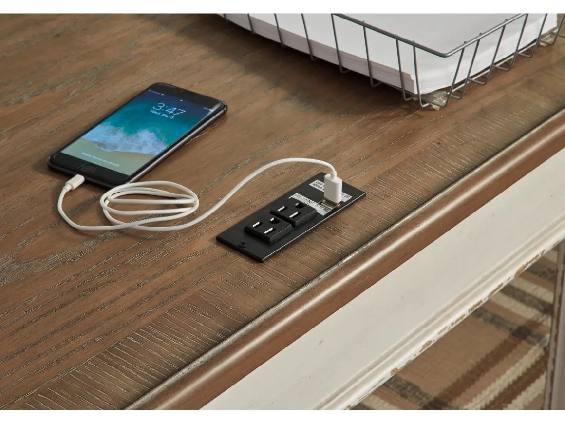 Realyn Office Desk W/ Usb Charging In White/Brown