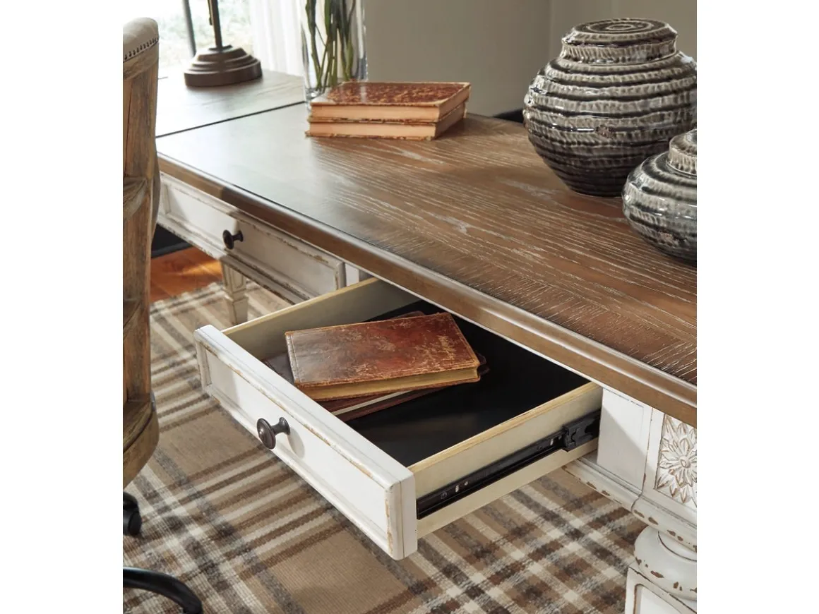 Realyn Office Desk W/ Usb Charging In White/Brown