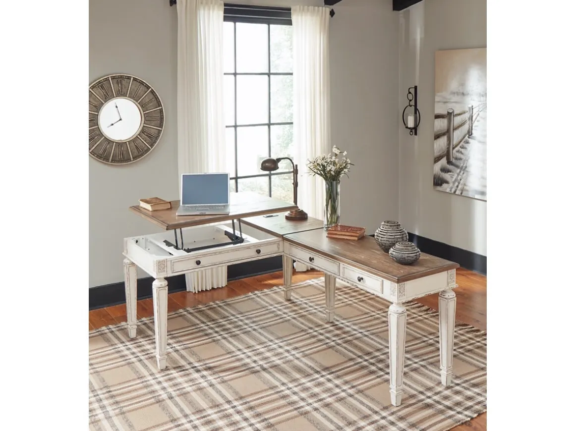 Realyn Office Desk W/ Usb Charging In White/Brown