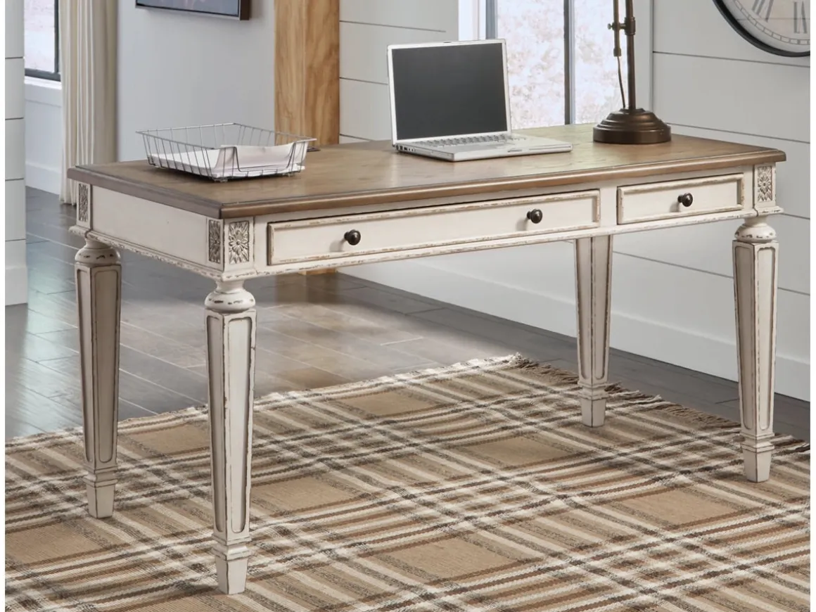 Realyn Office Desk W/ Usb Charging In White/Brown