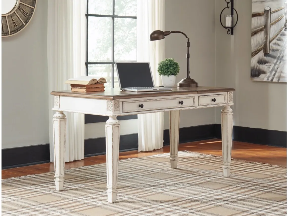 Realyn Office Desk W/ Usb Charging In White/Brown