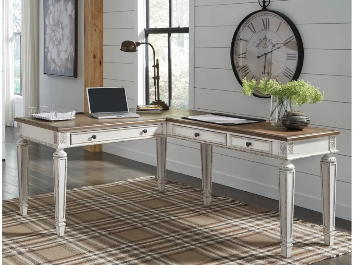 Realyn Office Desk W/ Usb Charging In White/Brown