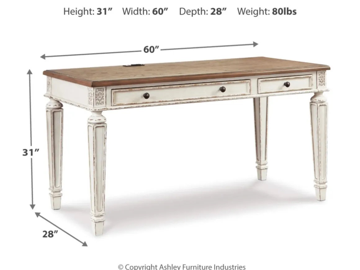Realyn Office Desk W/ Usb Charging In White/Brown