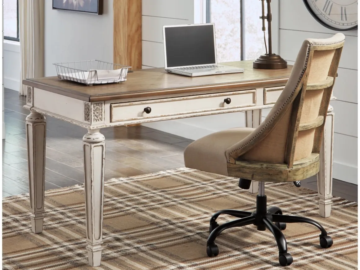 Realyn Office Desk W/ Usb Charging In White/Brown