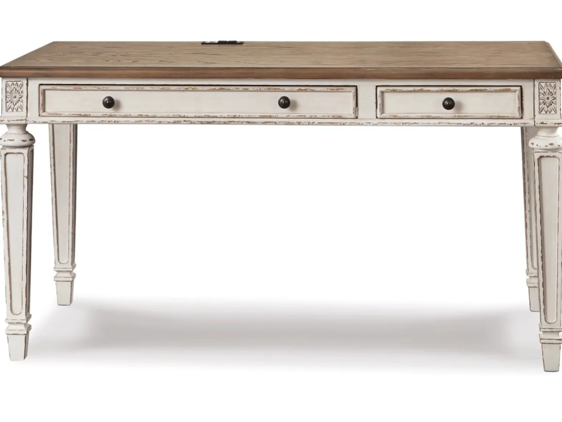 Realyn Office Desk W/ Usb Charging In White/Brown