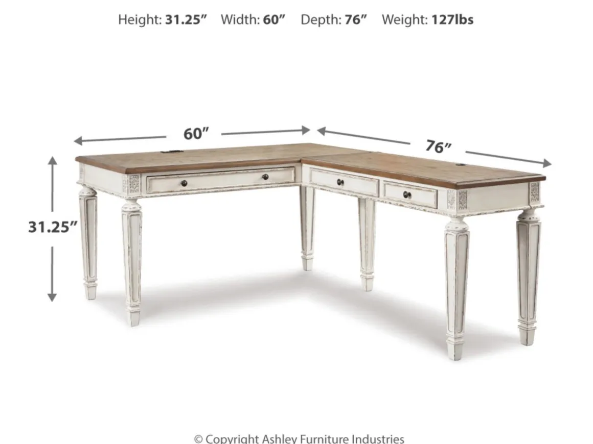 Realyn Office Desk W/ Usb Charging In White/Brown