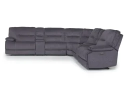 Retreat 7 Piece Power Sectional W/ Power Armless Recliner In Charcoal