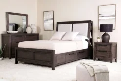 Riley Bookcase Bed, Dresser, Mirror & Nightstand In Carbonite, Ca King