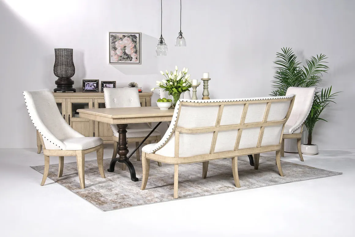 Roxy Dining Bench In Vintage Taupe, Upholstered